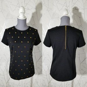 Michael Kors Black & Gold Studded Polkadot Top